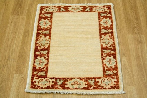 100% Wool Cream Plain Afghan Veg Dye Rug AVP004081 74 x 49 Handknotted in Afghanistan with a 5mm pile