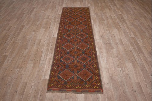 100% Wool Rust Afghan Mushwani Tribal Rug AMU045000 261x63 Handknotted in Afghanistan with a 8mm pile