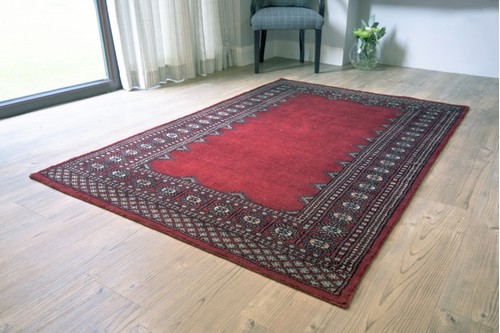 100% Wool Red Fine Pakistan Bokhara Rug Design Handknotted in Pakistan with a 10mm pile