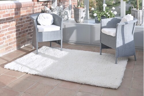 100% Wool Cream Lippa Handmade Woollen Shaggy Rug Handwoven in India with a 40mm pile