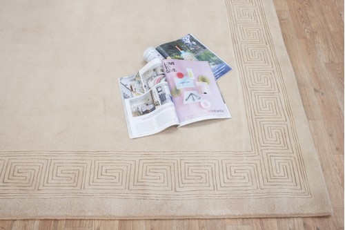 100% Wool Beige Plain Carved Chinese. Handknotted in China with a 25mm pile