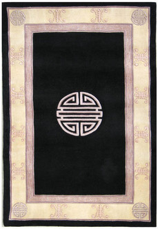 100% Wool Black Premier Superwashed Chinese Rug Design Handknotted in China with a 25mm pile Image 2