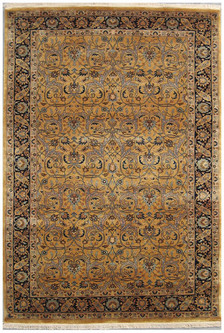 100% Wool Gold Very Fine Indo Persian Rug Design Handknotted in India with a 12mm pile Image 2
