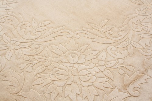 100% Wool Cream Plain Carved Chinese. SPC030201 4.27m x 3.05m Handknotted in China with a 25mm pile Image 3