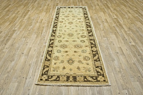 100% Wool Cream Afghan Veg Dye Rug AVE044054 239 x 99 Handknotted in Afghanistan with a 6mm pile