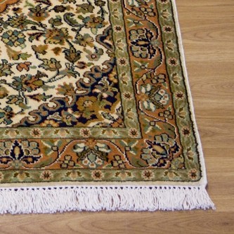 100% Silk Cream Kashmiri Silk Rug KSK006094 .94 x .67 Handknotted in Kashmir with a 5mm pile Image 2