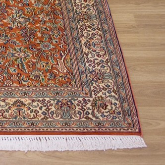 100% Silk Cream Kashmiri Silk Rug KSK013094 1.51 x .93 Handknotted in Kashmir with a 5mm pile Image 2