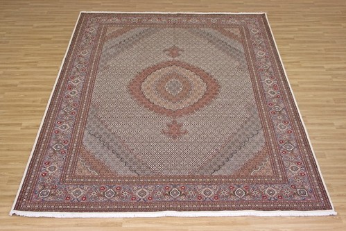 100% Wool Cream Persian Mahi Tabriz Rug QMT027094 3.44 x 2.51 Handknotted in Iran with a 12mm pile