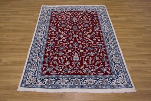 100% Wool Red Persian Nain Rug PNA014052 1.68 x 1.09 Handknotted in Iran with a 12mm pile