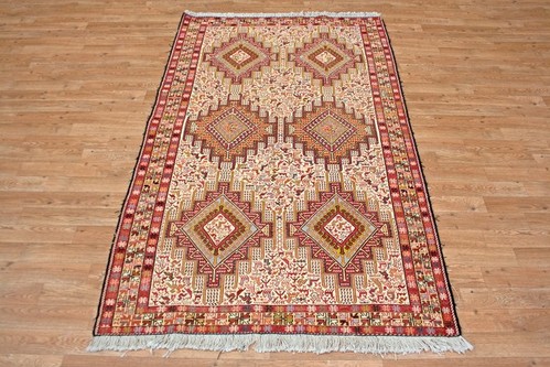 100% Wool Cream Persian Souzami Kelim Rug PSO019000 1.97 x 1.22 Handknotted in Iran with a 6mm pile
