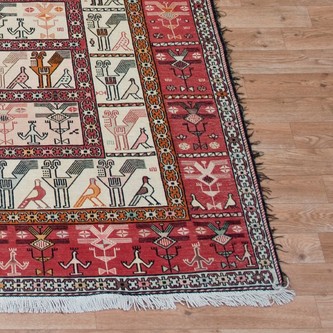 100% Wool Cream Persian Souzami Kelim Rug PSO023000 2.76 x 1.81 Handknotted in Iran with a 6mm pile Image 2