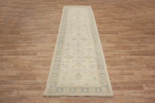 100% Wool Cream Afghan Veg Dye Rug AVE047071 2.99 x .81 Handknotted in Afghanistan with a 6mm pile