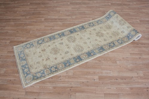 100% Wool Cream Afghan Veg Dye Rug AVE048084 341 x 82 Handknotted in Afghanistan with a 6mm pile