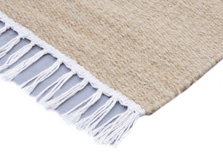 Wool woven onto Cotton Gold Indian Dhurrie Rug Handmade in India with a 5mm pile Image 3