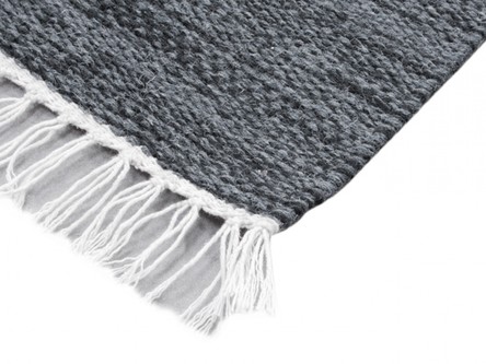 Wool woven onto Cotton Blue Indian Dhurrie Rug Handmade in India with a 5mm pile Image 3