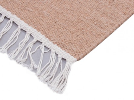 Wool woven onto Cotton Beige Indian Dhurrie Rug Handmade in India with a 5mm pile Image 3