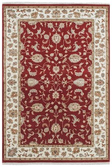 85% Wool / 15% Silk Red Very Fine Indo Persian Rug Design Handknotted in India with a 12mm pile Image 2