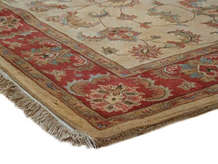 100% Wool Cream Indo Persian Keshan Rug Design Handknotted in India with a 15mm pile Image 3