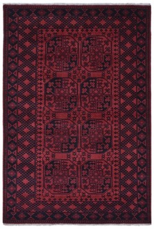 100% Wool Red Afghan Rug Design Hanknotted in India with a 5mm pile Image 2