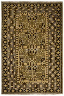 100% Wool Gold Afghan Rug Design Hanknotted in India with a 5mm pile Image 2