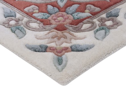 100% Wool Cream Floral Super Washed Rug Handknotted in India with a 18mm pile Image 3