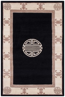 100% Wool Black Fu Shou Super Washed Rug Handknotted in India with a 18mm pile Image 2