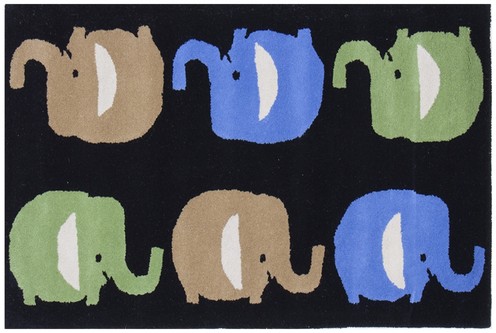 100% Wool Black Kids Rug Elephants LKI024 Handmade in India with a 15mm pile Image 2