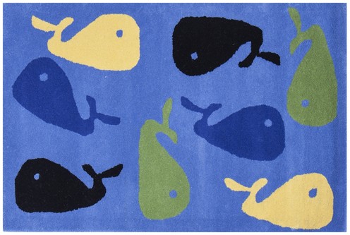 100% Wool Blue Kids Rug Blue Fish LKI025 Handmade in India with a 15mm pile Image 2