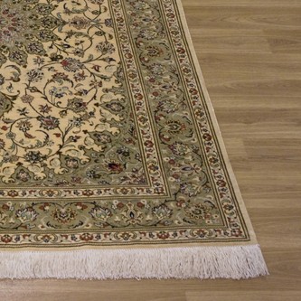 100% Silk Cream Persian Silk Qum Rug PSQ013000 147 x 102 Handknotted in Iran with a 5mm pile Image 2