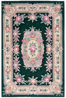 100% Wool Green Handmade Chinese Rug Design in China with a 18mm pile