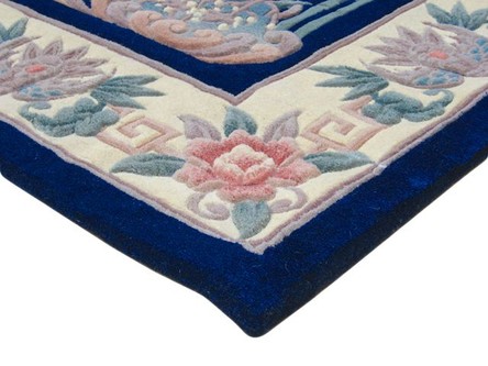 100% Wool Blue Premier Superwashed Chinese Rug Design Handknotted in China with a 25mm pile Image 3
