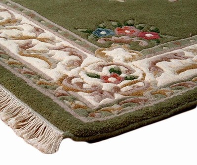 100% Wool Green Super Rajbik Indian Rug Design Handknotted in India with a 20mm pile Image 3