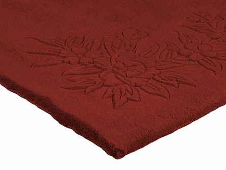 100% Wool Red Plain Carved Chinese. Handknotted in China with a 25mm pile Image 3