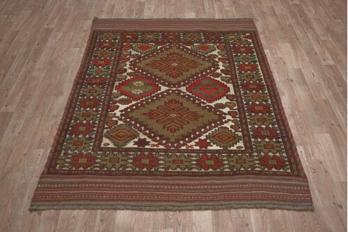 100% Wool Cream Afghan Baarjaasta Rug ABA018000 1.84 x 1.24 Handknotted in Afghanistan with a 8mm pile