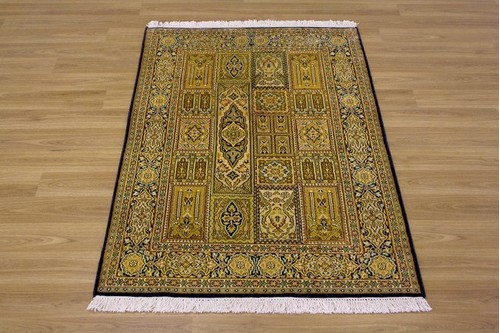 100% Silk Multi Kashmiri Silk Rug KSK009034 1.24 x .68 Handknotted in Kashmir with a 5mm pile