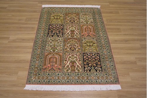 100% Silk Multi Kashmiri Silk Rug KSK009039 1.31 x .81 Handknotted in Kashmir with a 5mm pile