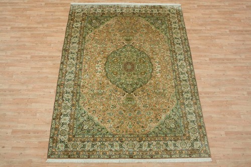 100% Silk Rose Kashmiri Silk Rug KSK024095 302 x 218 Handknotted in Kashmir with a 5mm pile