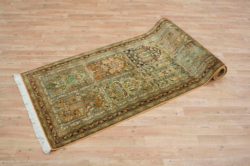 100% Silk Multi Kashmiri Silk Rug KSK045036 285 x 82 Handknotted in Kashmir with a 5mm pile