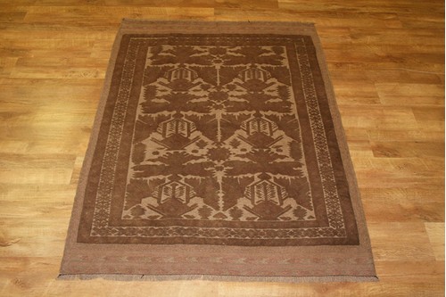 100% Wool Cream Afghan Mushwani Tribal Rug AMU018NAT 178x130 Handknotted in Afghanistan with a 6mm pile