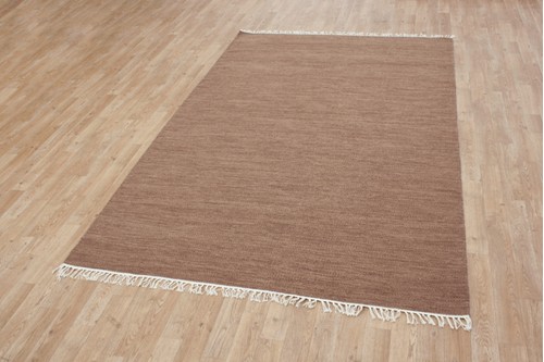 Wool woven onto Cotton Brown Indian Dhurrie Rug Handmade in India with a 5mm pile