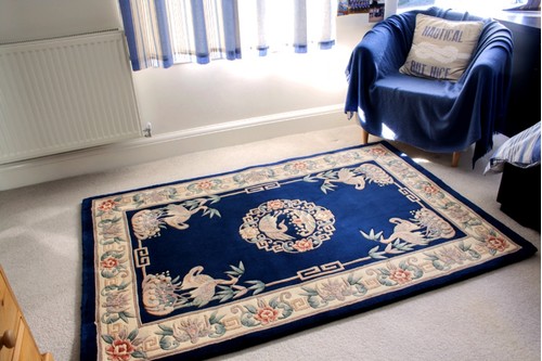 100% Wool Blue Premier Superwashed Chinese Rug Design Handknotted in China with a 25mm pile