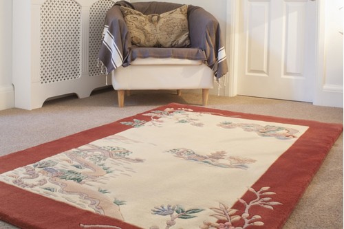 100% Wool Cream Premier Superwashed Chinese Rug Design Handknotted in China with a 25mm pile