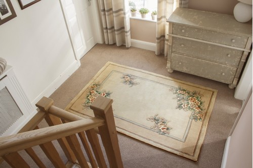 100% Wool Cream Premier Superwashed Chinese Rug Design Handknotted in China with a 25mm pile